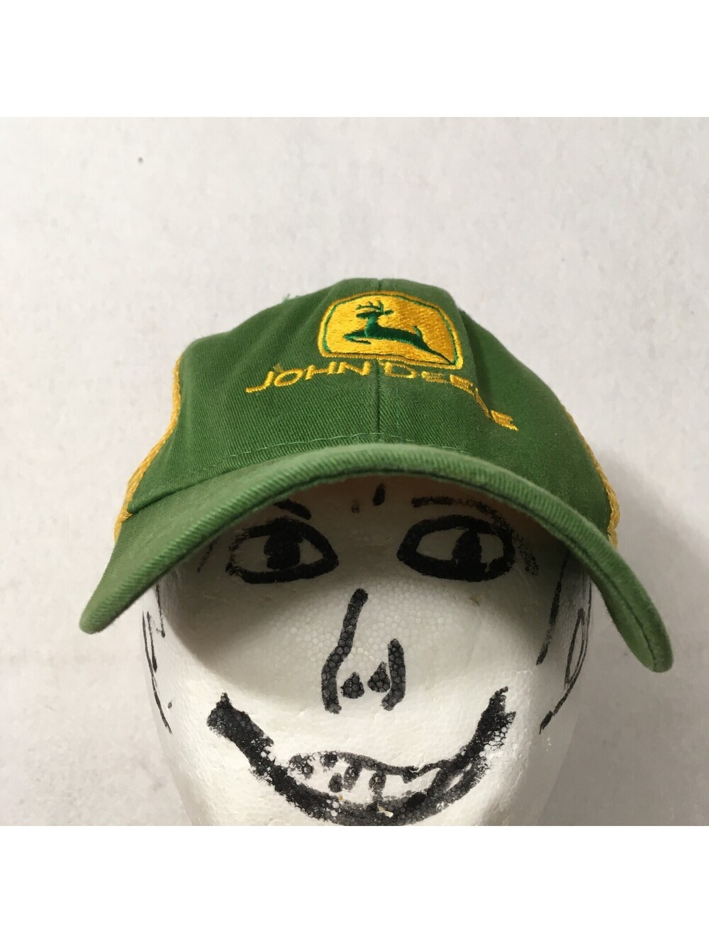 John Deere Trucker Hat Green yellow Mesh Back Strap Back Adjustable Distressed